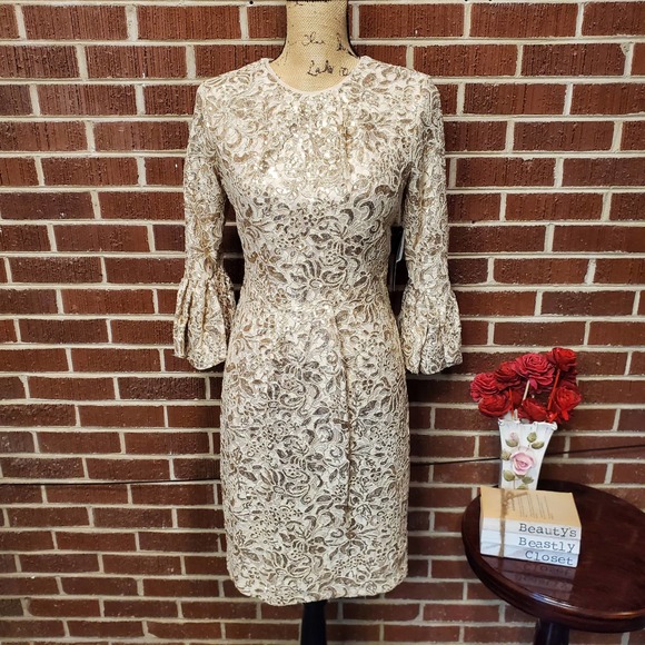 Betsy & Adam Dresses & Skirts - Betsy Adam Gold Sequin Floral Embroidered Sheath Mini Cocktail Dress 8 NWT